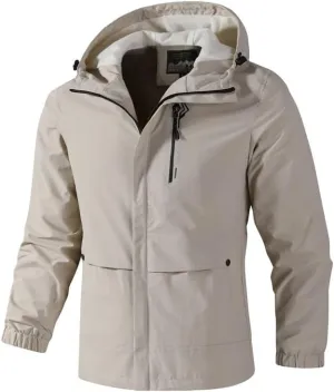 Men's Full-Zip Fleece Jacket Winter Warm Fleece Solid Color Outdoor Hooded Windbreaker Active Jacket Outdoor Clothing
