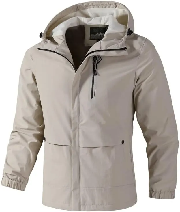 Men's Full-Zip Fleece Jacket Winter Warm Fleece Solid Color Outdoor Hooded Windbreaker Active Jacket Outdoor Clothing