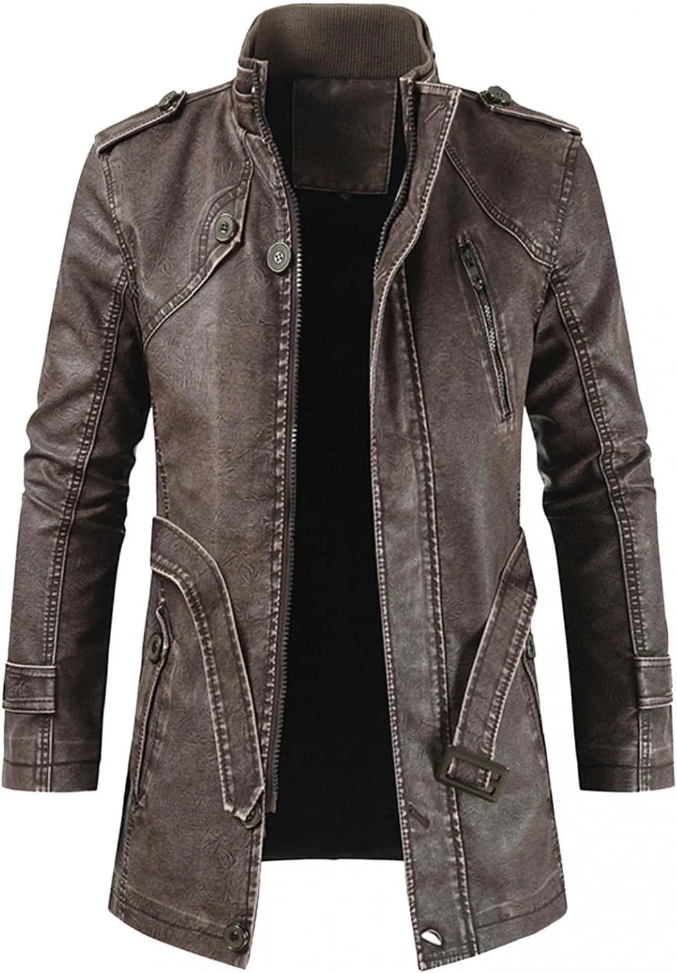 Mens Retro Faux Pu Leather Vintage Long Trench Coat Classic Steampunk Gothic Motorcycle Biker Jacket Overcoat Windbreaker