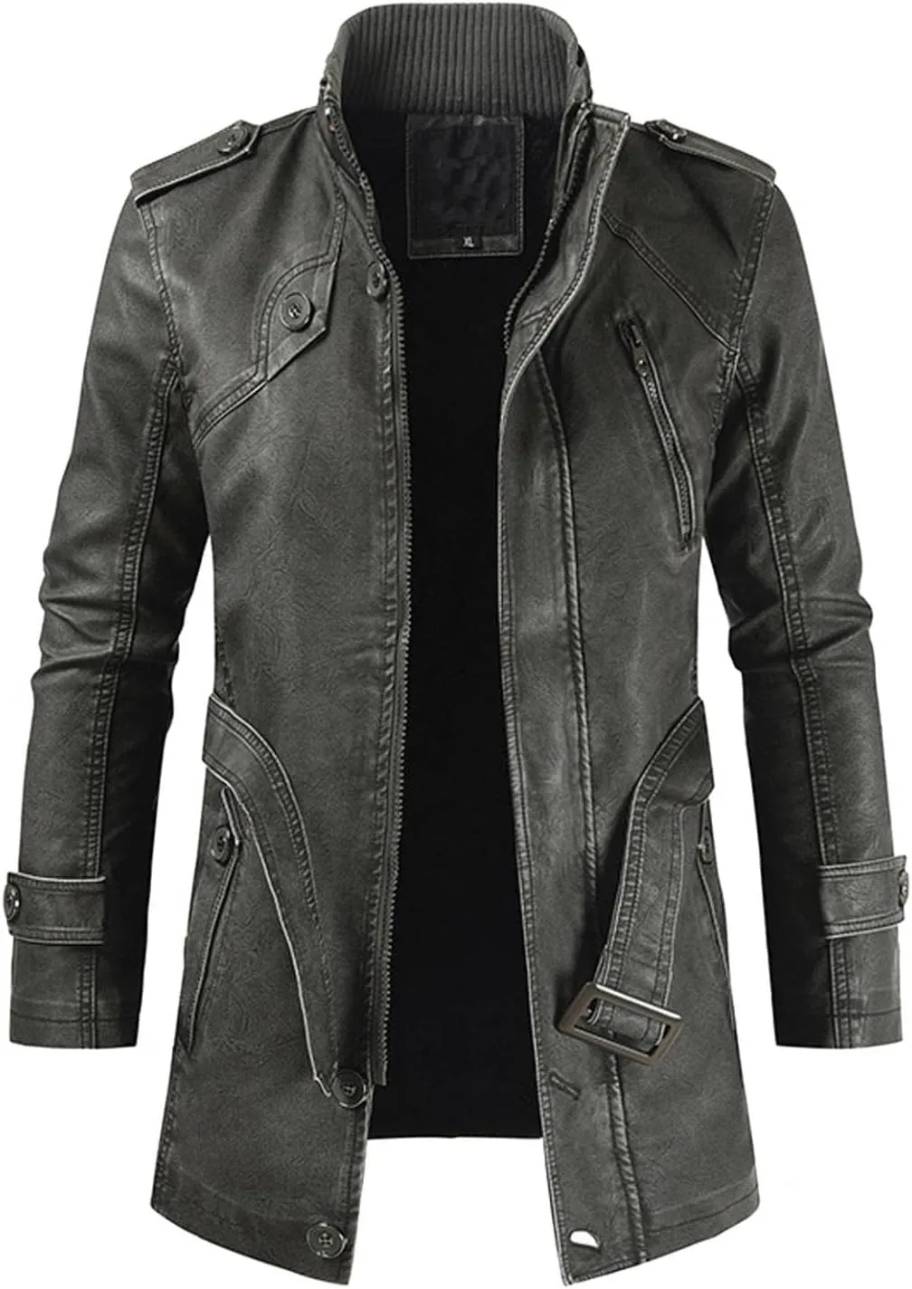 Mens Retro Faux Pu Leather Vintage Long Trench Coat Classic Steampunk Gothic Motorcycle Biker Jacket Overcoat Windbreaker