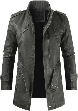 Mens Retro Faux Pu Leather Vintage Long Trench Coat Classic Steampunk Gothic Motorcycle Biker Jacket Overcoat Windbreaker