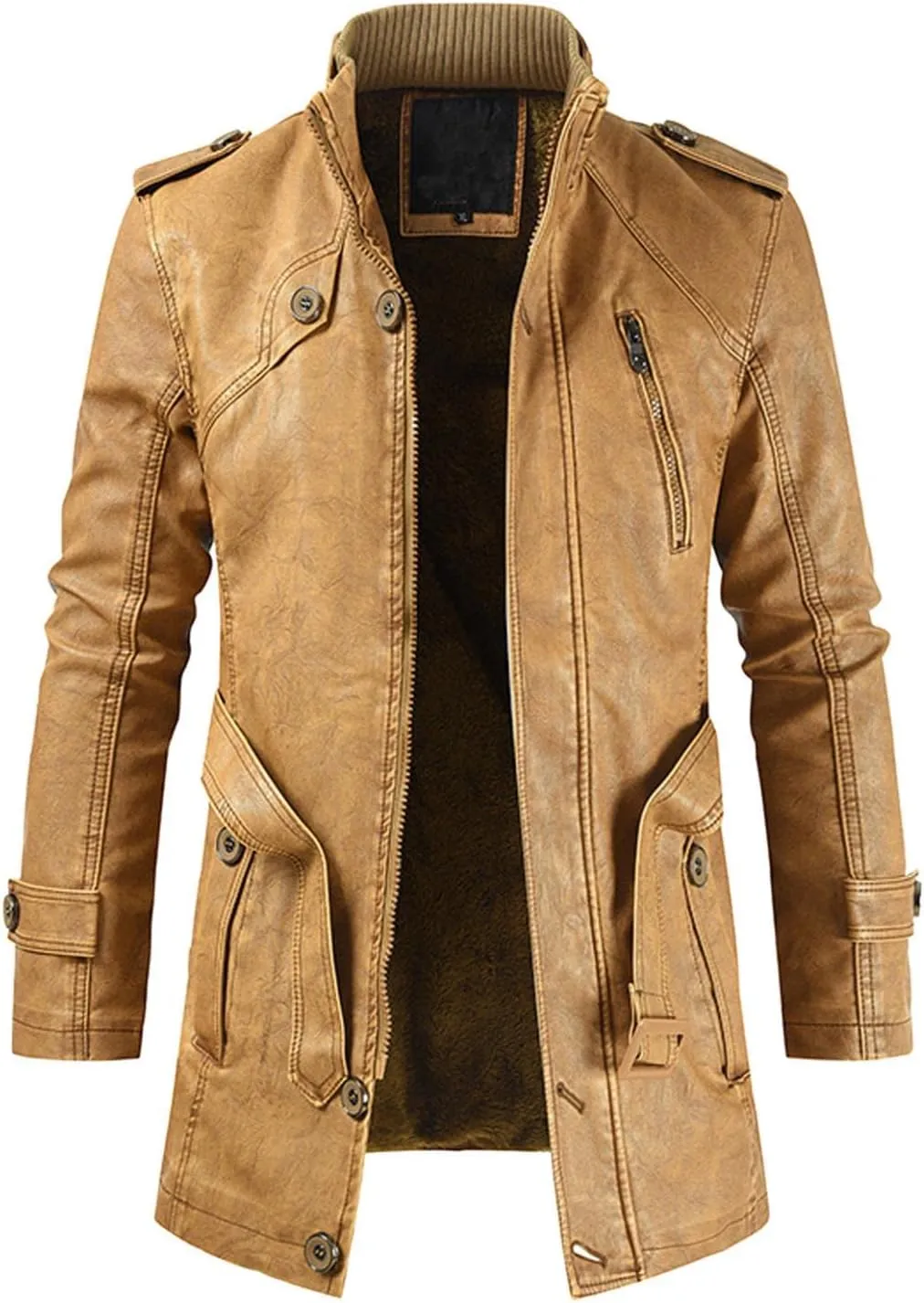 Mens Retro Faux Pu Leather Vintage Long Trench Coat Classic Steampunk Gothic Motorcycle Biker Jacket Overcoat Windbreaker