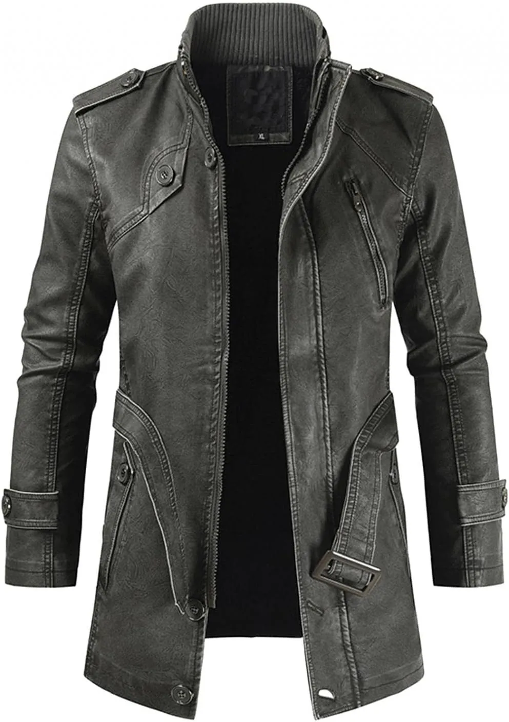 Mens Retro Faux Pu Leather Vintage Long Trench Coat Classic Steampunk Gothic Motorcycle Biker Jacket Overcoat Windbreaker