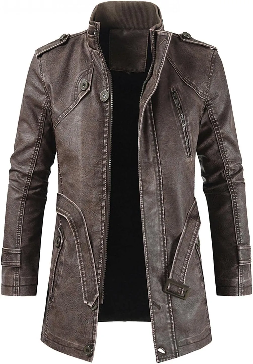 Mens Retro Faux Pu Leather Vintage Long Trench Coat Classic Steampunk Gothic Motorcycle Biker Jacket Overcoat Windbreaker