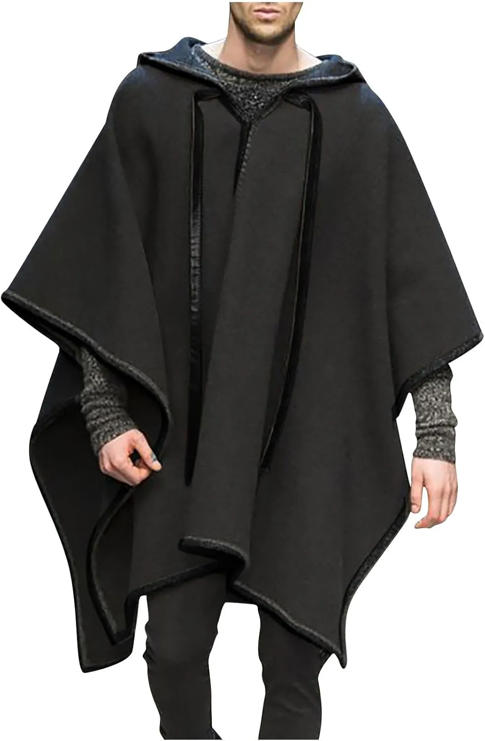 Men's Steampunk Gothic Hooded Fashion Poncho Comfortable Home Clothes House Coat Men Wool Alpaca Poncho Hooded