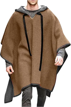 Men's Steampunk Gothic Hooded Fashion Poncho Comfortable Home Clothes House Coat Men Wool Alpaca Poncho Hooded