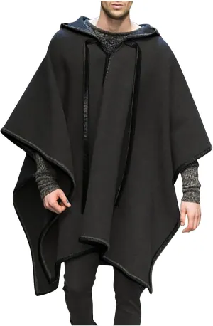 Men's Steampunk Gothic Hooded Fashion Poncho Comfortable Home Clothes House Coat Men Wool Alpaca Poncho Hooded