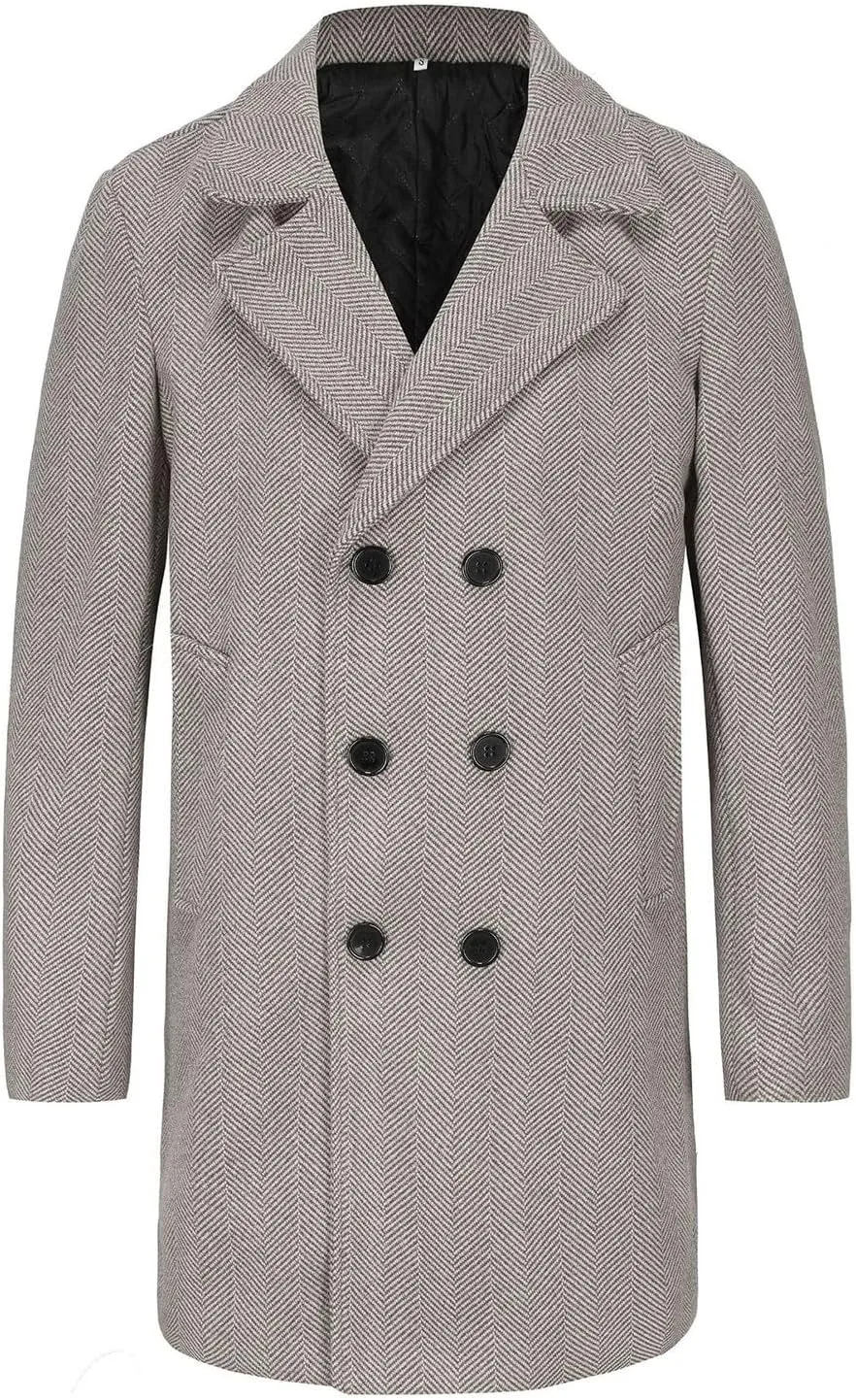 Men's Trench Coat Warm Winter Coat for Men Classic Pea Coat wih Pockets Casual Long Jacket Overcoat Walking Coat