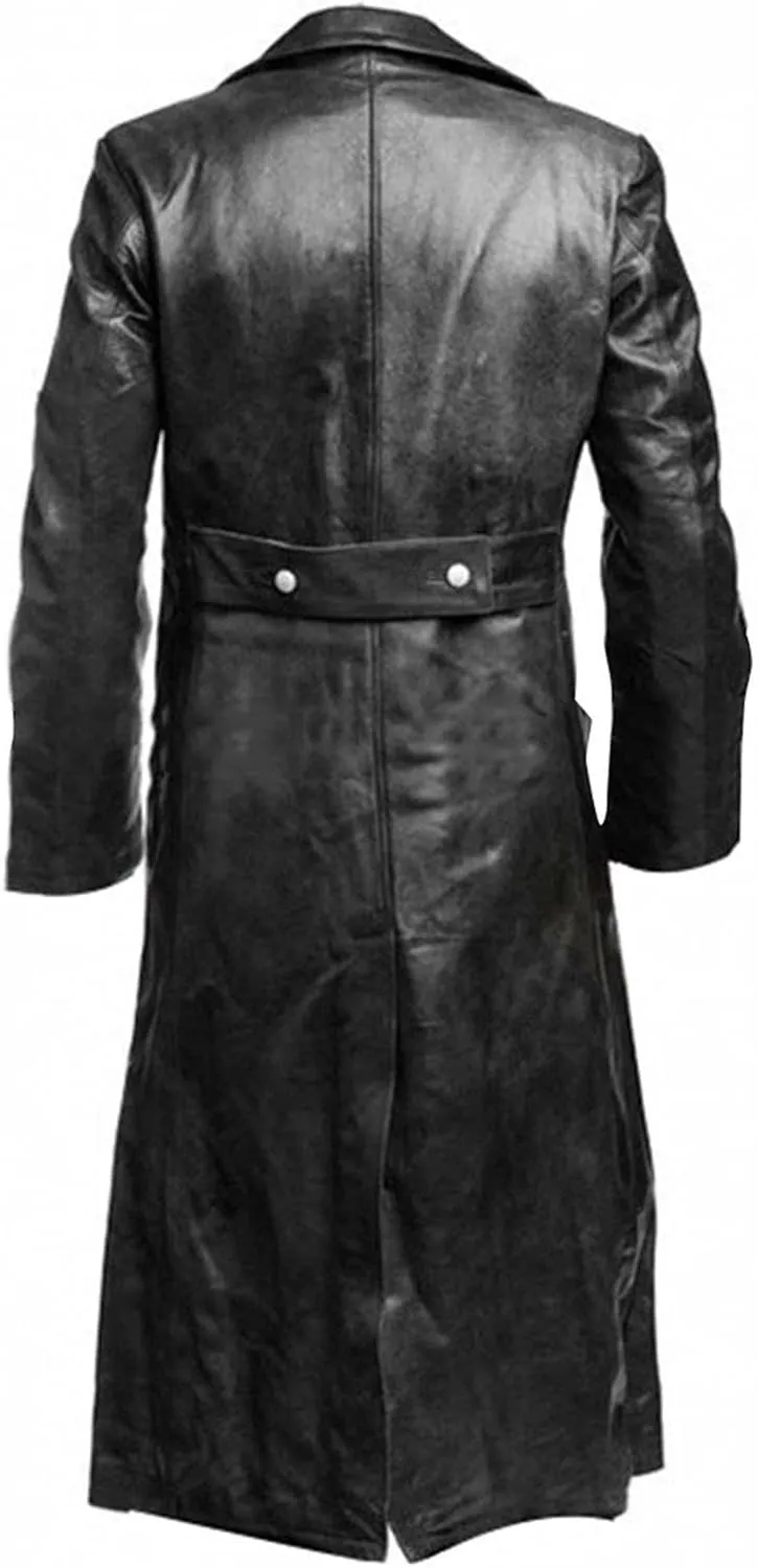 Mens Warm German Military Coat Vintage Classic Ww2 Officer Military Uniform Leather Long Trench Coat Jacket