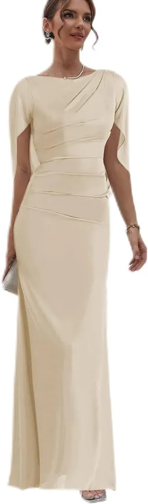 Mermaid Mother of The Bride Dresses with Cape Chiffon Wedding Guest Formal Dress for Women
