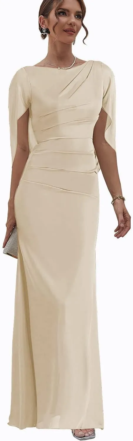 Mermaid Mother of The Bride Dresses with Cape Chiffon Wedding Guest Formal Dress for Women