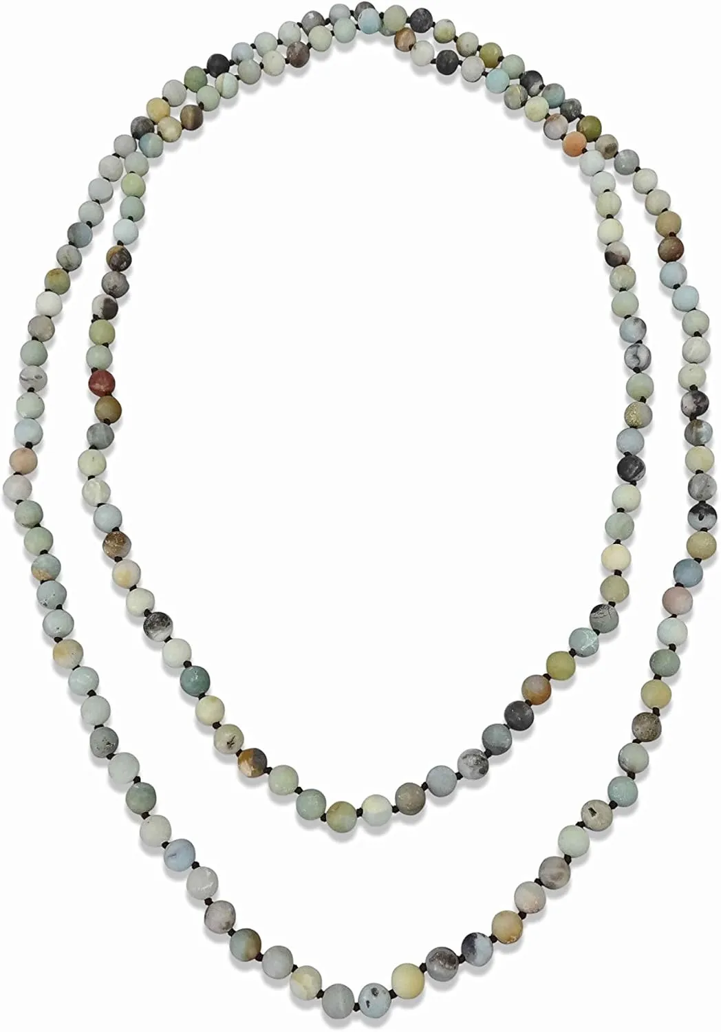 MGR MY GEMS ROCK! Endless Infinity Style Semi-Precious 8MM Matte Amazonite Beaded Strand Necklace, 60" Long.