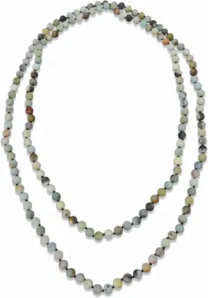 MGR MY GEMS ROCK! Endless Infinity Style Semi-Precious 8MM Matte Amazonite Beaded Strand Necklace, 60" Long.