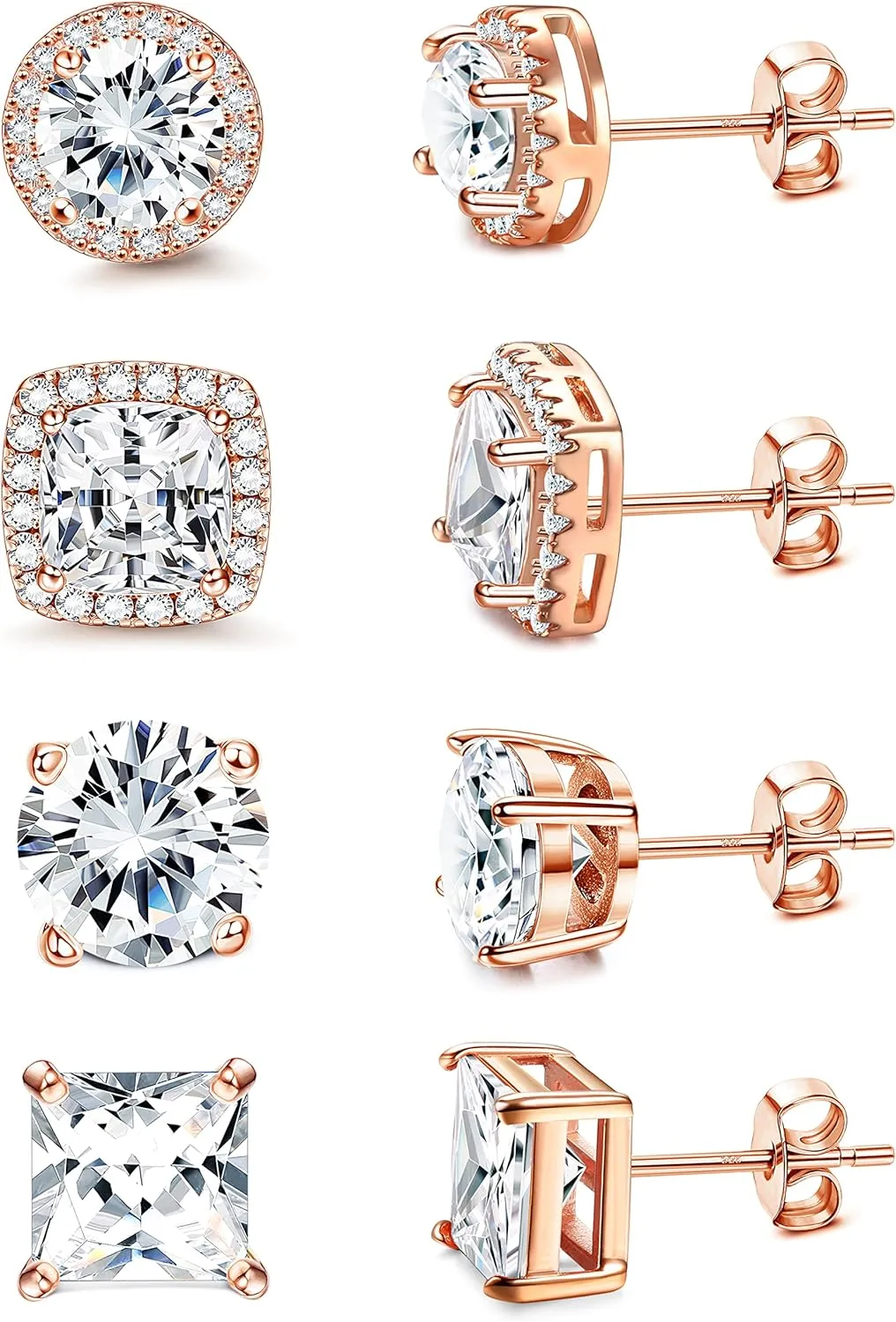 MILACOLATO Cubic Zirconia Stud Earrings for Women Men | 18K Gold Plated Hypoallergenic Sterling Silver Post Earrings | Big Brilliant Simulated Diamond CZ Halo Stud Earrings for Sensitive Ears
