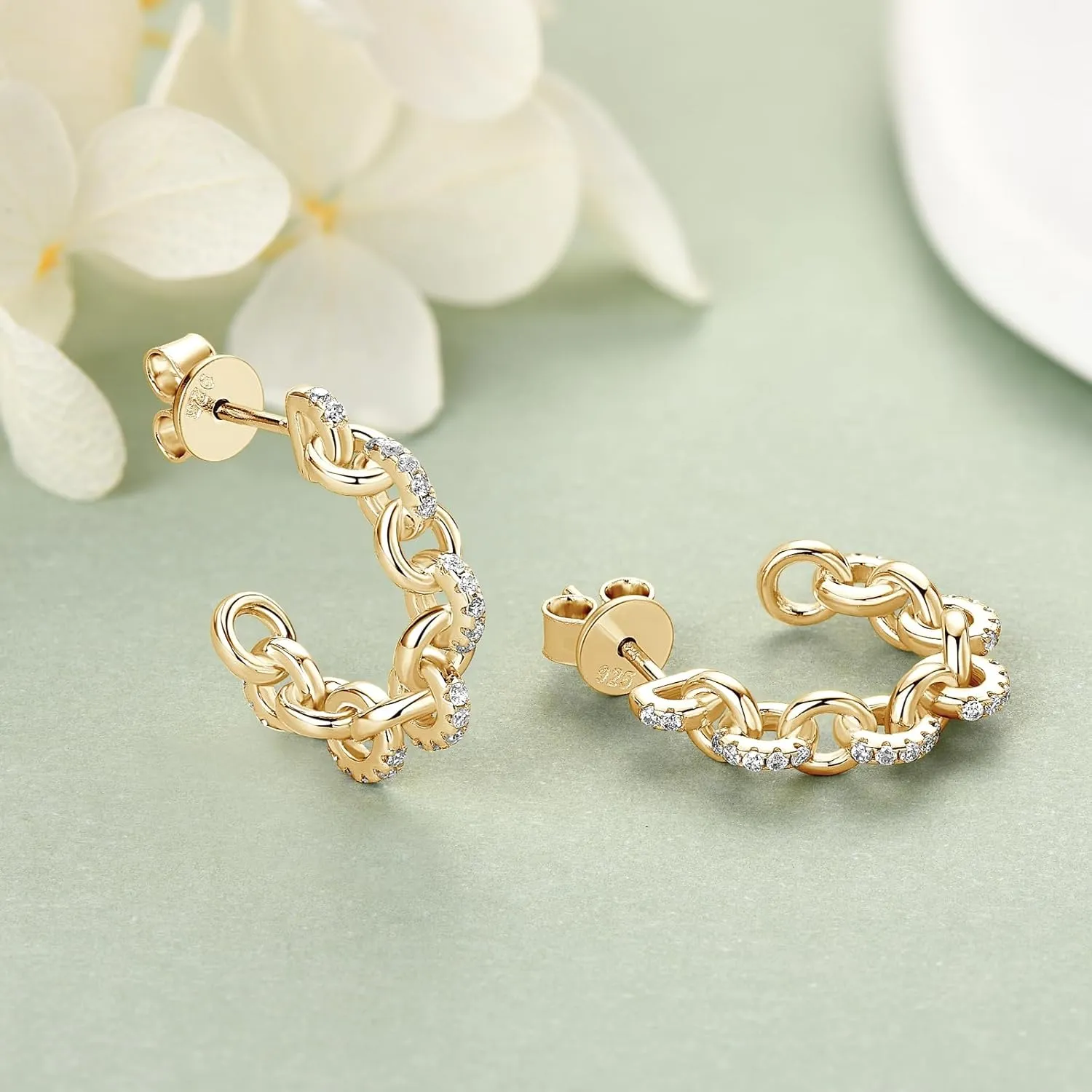 Moissanite Earrings Open Hoop Earring for Women S925 Sterling Silver Round Cut Sparkling VVS1 Lab Create Moissanite Half Hoops Hypoallergenic Pierced Sensitive Ear Jewelry Gift for Her
