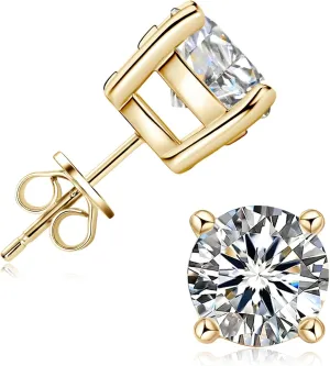 Moissanite Stud Earrings, 0.5ct-2ct D Color VVS1 Brilliant 925 Sterling Silver 4 Pong Stud Earrings for Women or Men Birthday Gifts