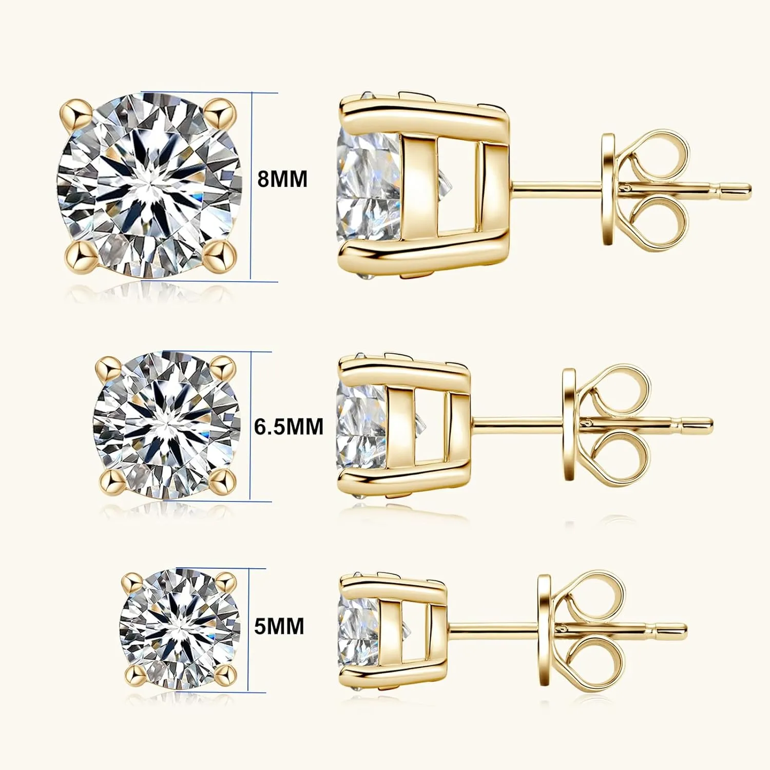 Moissanite Stud Earrings, 0.5ct-2ct D Color VVS1 Brilliant 925 Sterling Silver 4 Pong Stud Earrings for Women or Men Birthday Gifts