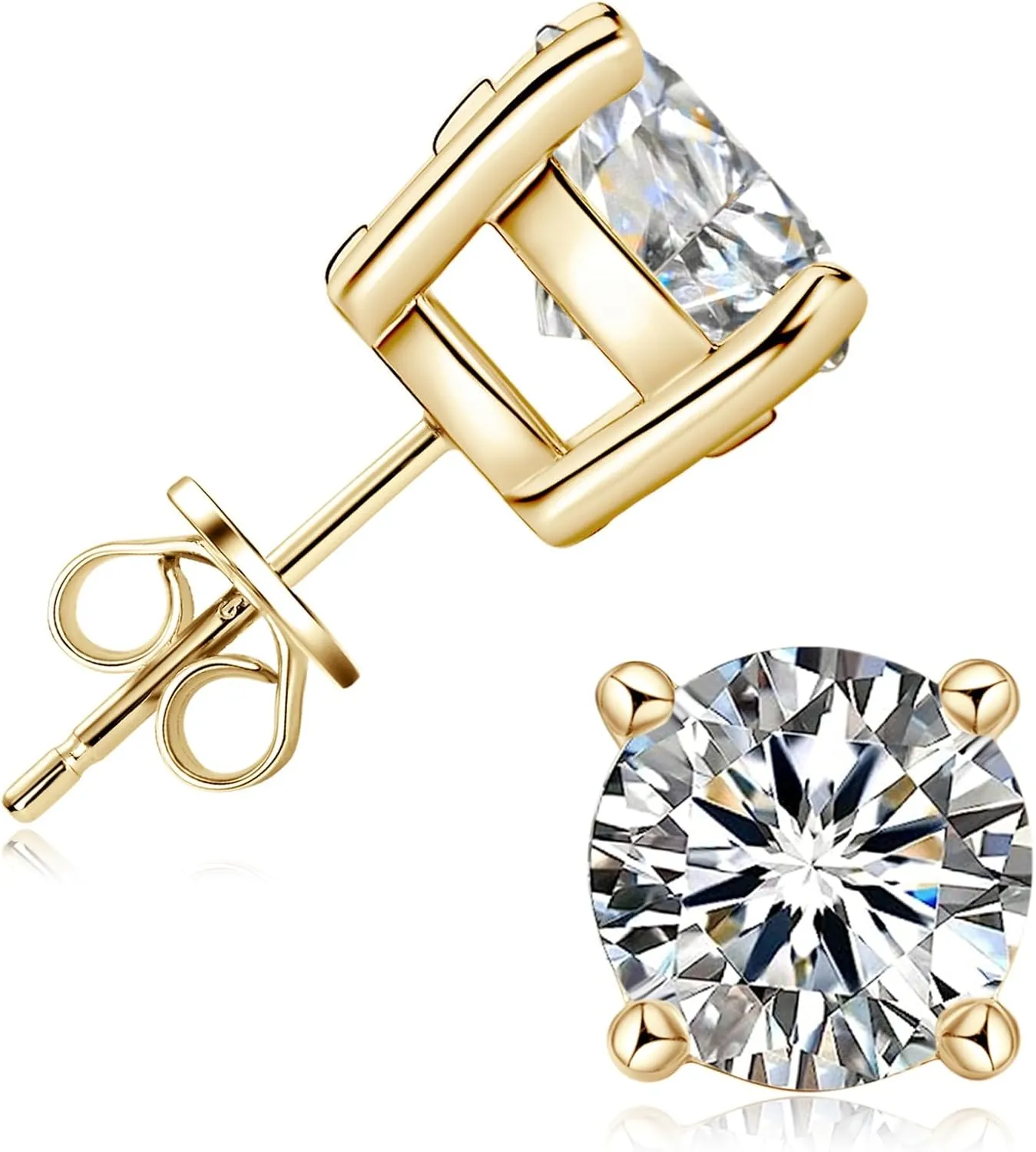 Moissanite Stud Earrings, 0.5ct-2ct D Color VVS1 Brilliant 925 Sterling Silver 4 Pong Stud Earrings for Women or Men Birthday Gifts