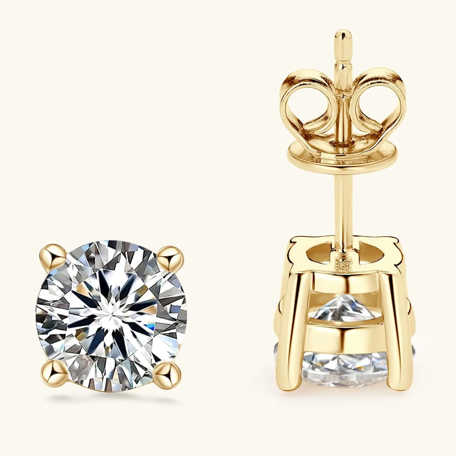Moissanite Stud Earrings, 0.5ct-2ct D Color VVS1 Brilliant 925 Sterling Silver 4 Pong Stud Earrings for Women or Men Birthday Gifts