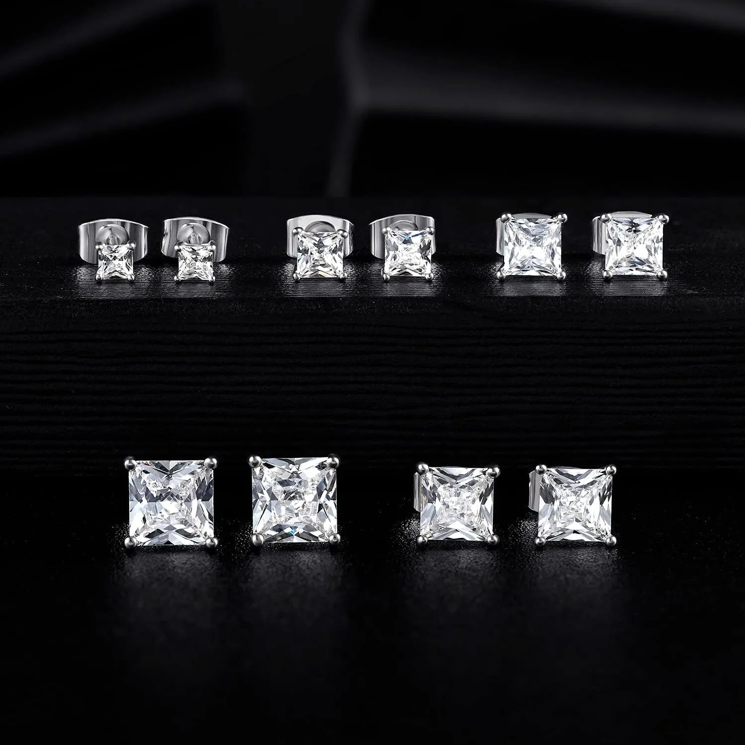 Moissanite Stud Earrings, 0.6CT-2.4CT /Pair Princess Cut D Color VVS1 Clarity Brilliant Lab Created Moissanite Earrings 925 Sterling Silver Screw Back Halo Moissanite Earrings for Women Men
