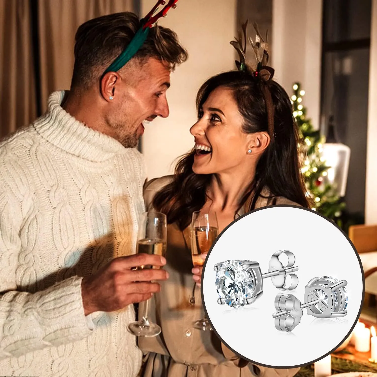 Moissanite Stud Earrings for Women, 0.2CT-8.0CT a Pair 18K White Yellow Gold Plated S925 Sterling Silver D Color VVS1 Clarity Brilliant Round Cut Hypoallergenic Anniversary Day Gifts for Women Men