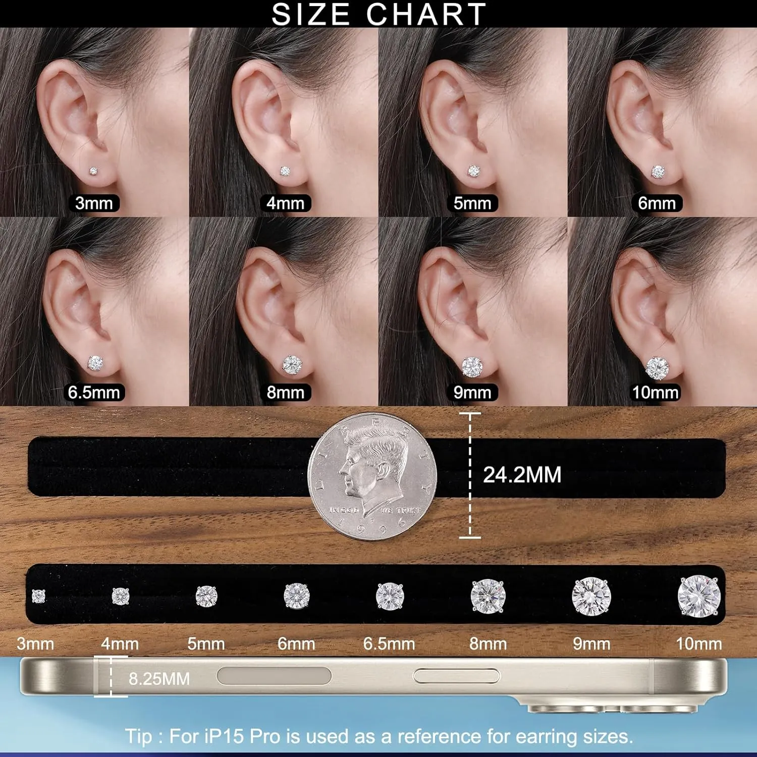 Moissanite Stud Earrings for Women, 0.2CT-8.0CT a Pair 18K White Yellow Gold Plated S925 Sterling Silver D Color VVS1 Clarity Brilliant Round Cut Hypoallergenic Anniversary Day Gifts for Women Men