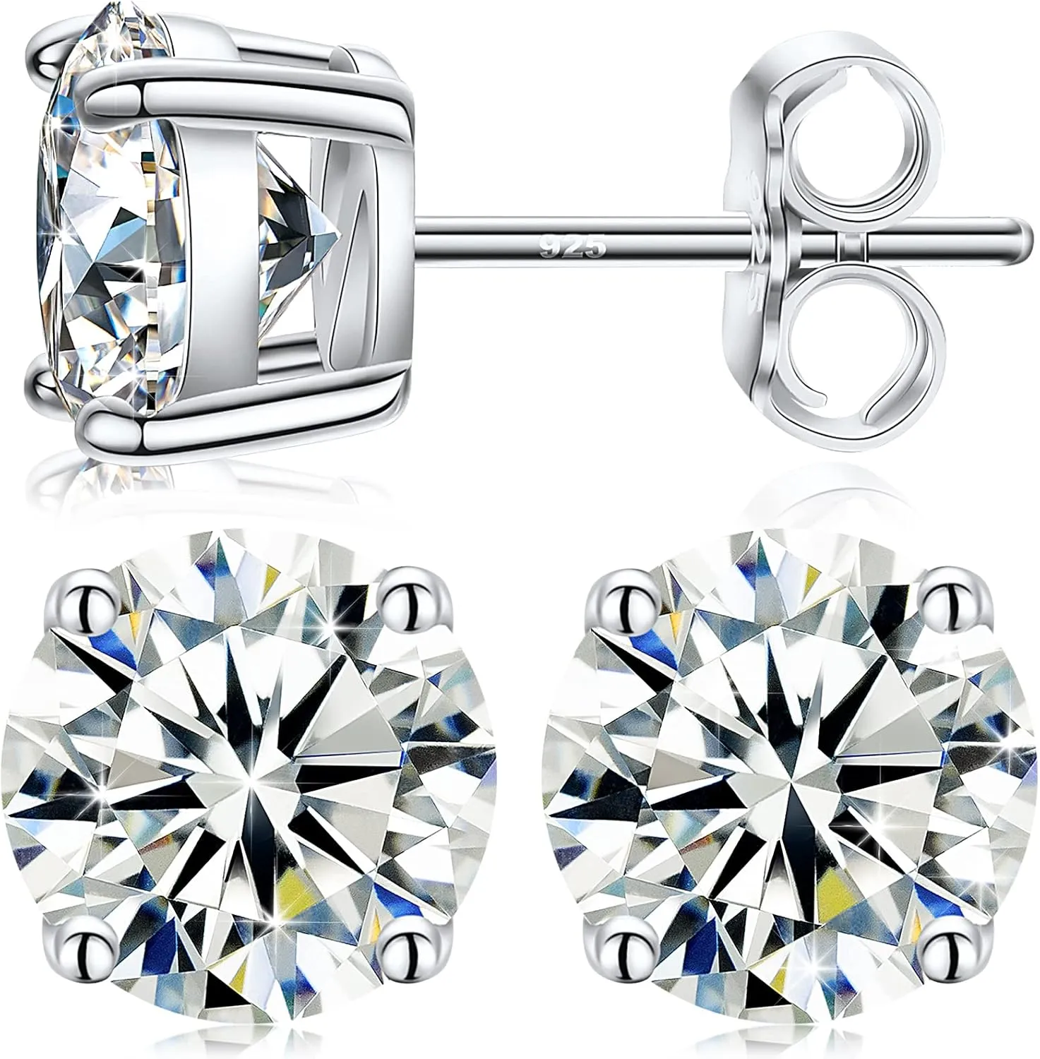 Moissanite Stud Earrings for Women, 0.2CT-8.0CT a Pair 18K White Yellow Gold Plated S925 Sterling Silver D Color VVS1 Clarity Brilliant Round Cut Hypoallergenic Anniversary Day Gifts for Women Men