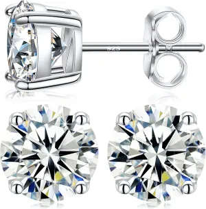 Moissanite Stud Earrings for Women, 0.2CT-8.0CT a Pair 18K White Yellow Gold Plated S925 Sterling Silver D Color VVS1 Clarity Brilliant Round Cut Hypoallergenic Anniversary Day Gifts for Women Men