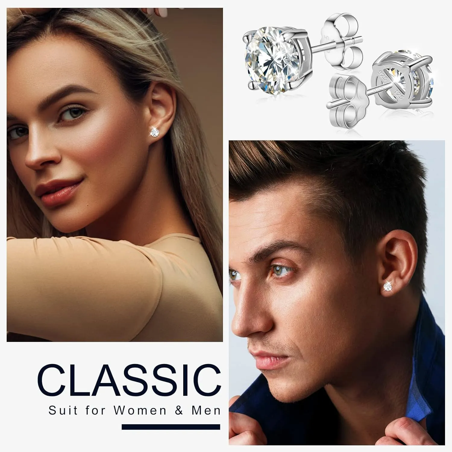 Moissanite Stud Earrings for Women, 0.2CT-8.0CT a Pair 18K White Yellow Gold Plated S925 Sterling Silver D Color VVS1 Clarity Brilliant Round Cut Hypoallergenic Anniversary Day Gifts for Women Men