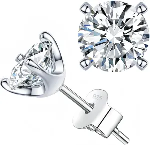 Moissanite Stud Earrings for Women, 0.5-1ct Lab Created Diamond Stud Earring for Women,S925 Sterling Silver Earrings, 4 Prong D Color VVS1 Round Brilliant Hypoallergenic Earrings Jewelry Gift