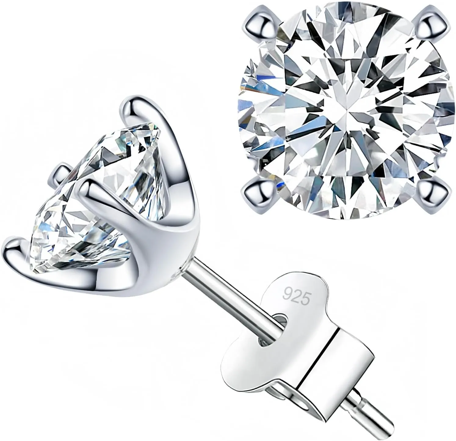 Moissanite Stud Earrings for Women, 0.5-1ct Lab Created Diamond Stud Earring for Women,S925 Sterling Silver Earrings, 4 Prong D Color VVS1 Round Brilliant Hypoallergenic Earrings Jewelry Gift