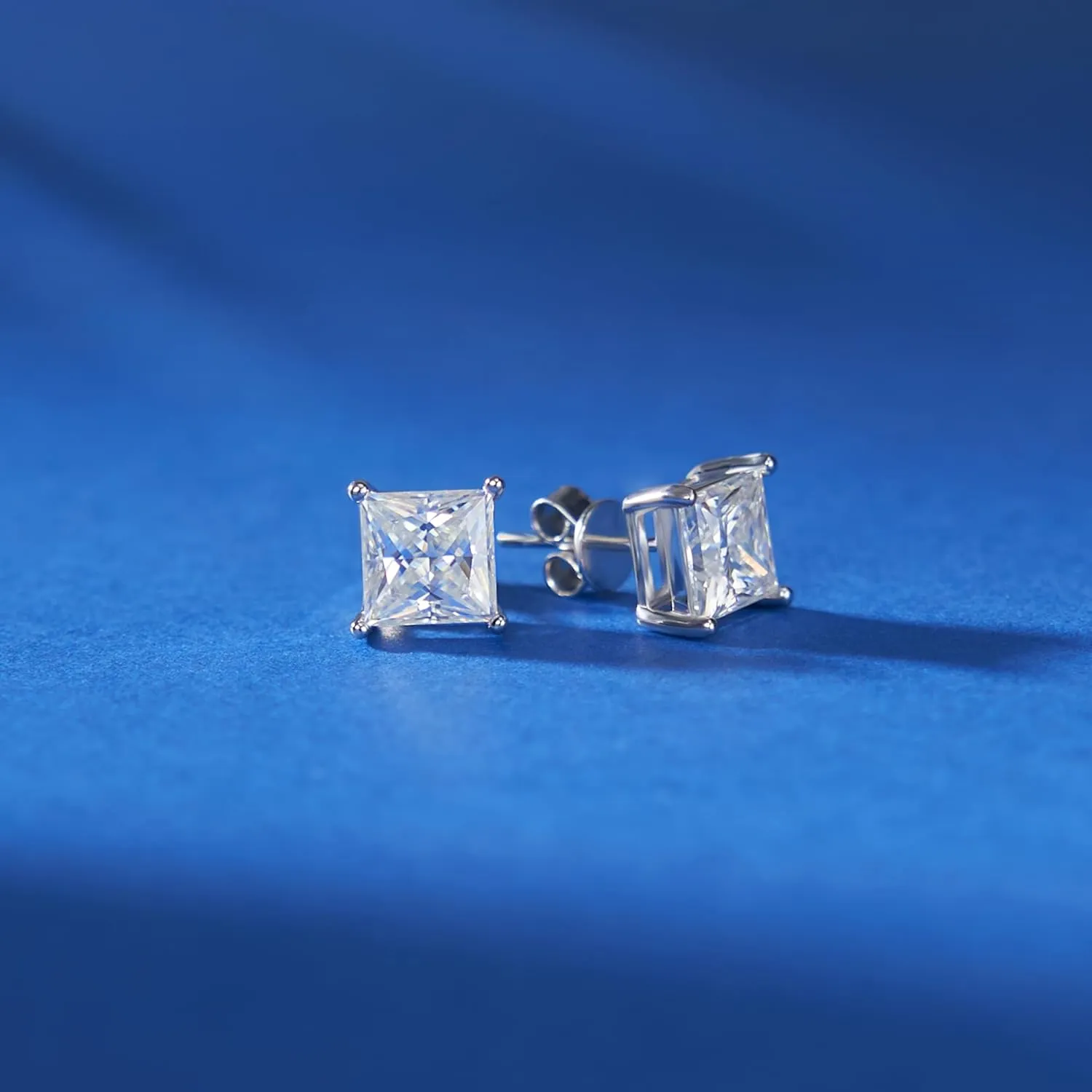 Moissanite Stud Earrings, Lab Created Princess Cut Moissanite, 18K White Gold Plated S925 Sterling Silver, D Color VVS1 Clarity Brilliant Earrings Men, Idea Jewelry Gifts for Women Men