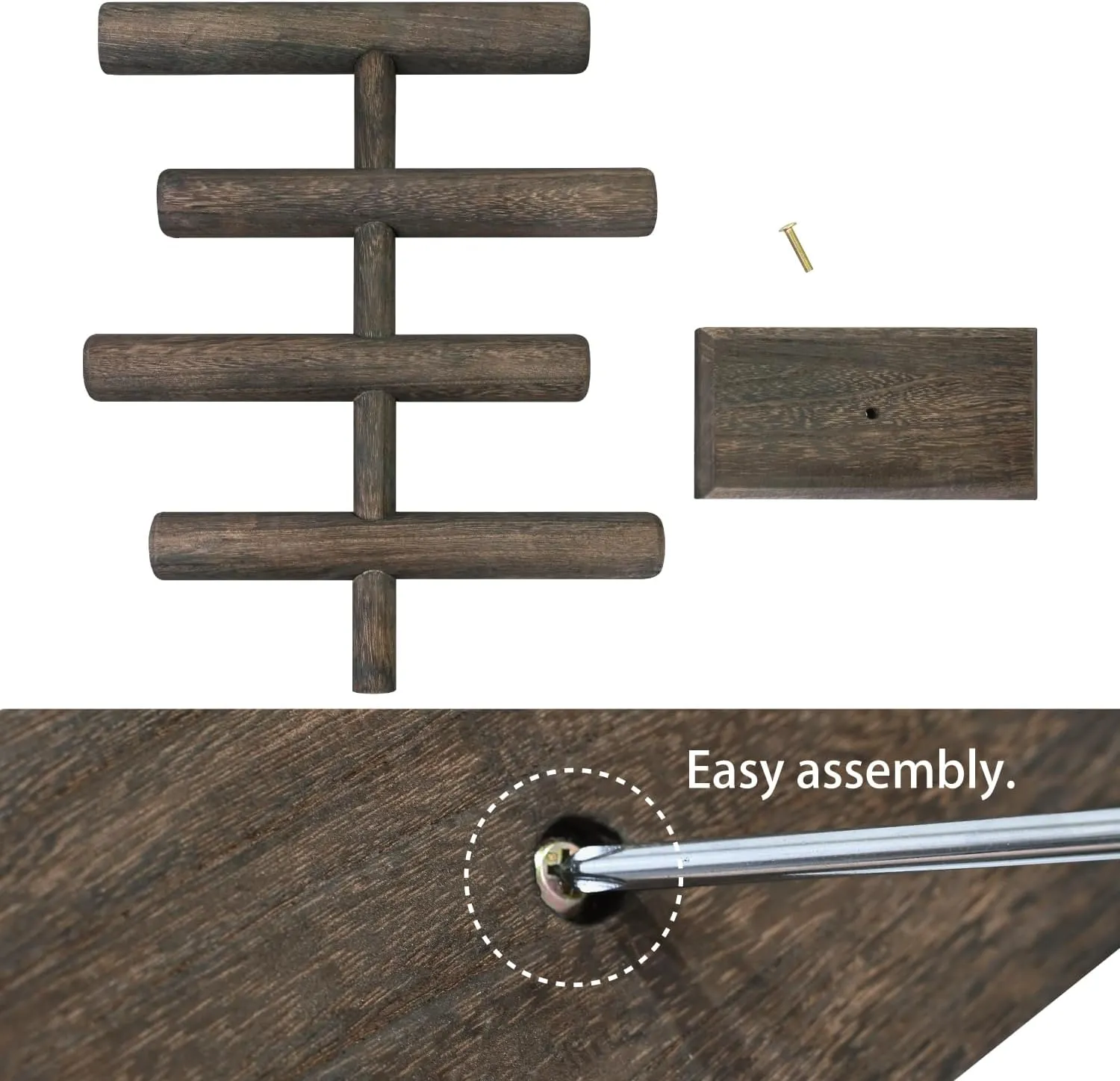 MOOCA 4-Tier Wooden Jewelry Display Stand, Bracelets, Necklaces, Watches, Bangles Holder Stand, Accessory Display Storage Organizer, Dark Brown Color