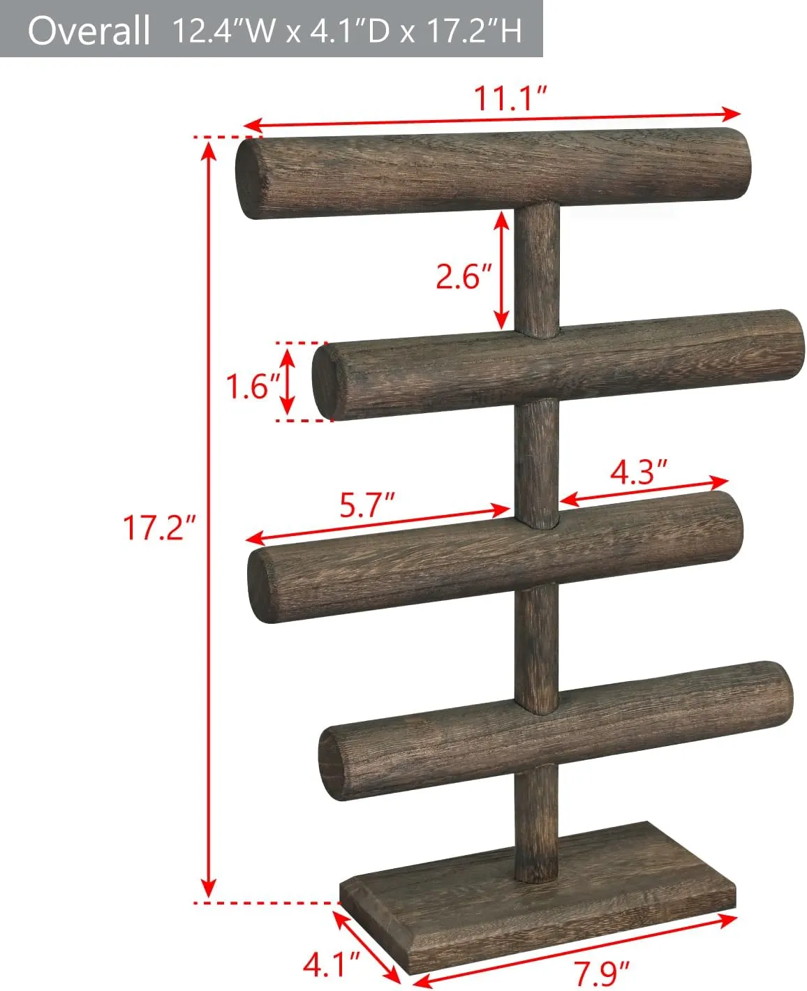 MOOCA 4-Tier Wooden Jewelry Display Stand, Bracelets, Necklaces, Watches, Bangles Holder Stand, Accessory Display Storage Organizer, Dark Brown Color