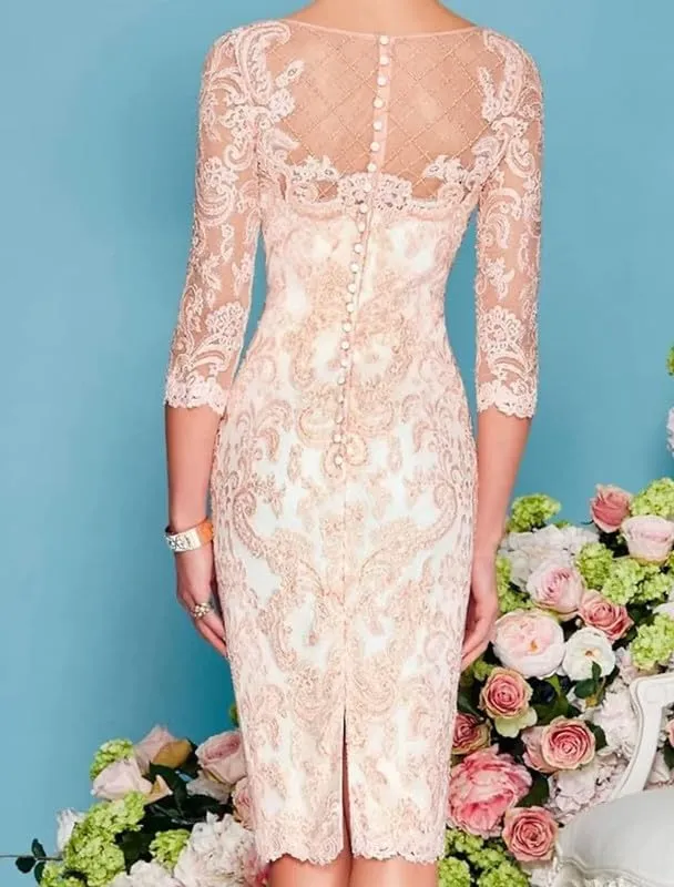 Mother of The Bride Dresses with Jackets Women's Tea Length Lace Chiffon Wedding Guest Dress 2 Pieces Evening Gowns LVY007