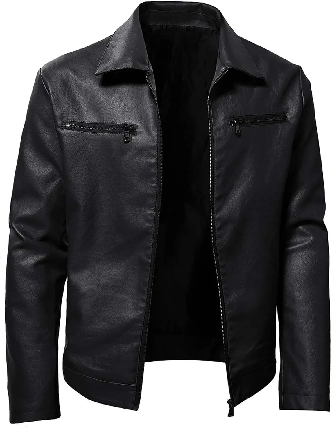 Motorcycle Jacket Men Leather Classic Jacket Solid Zipper Casual Coat Lapel Classic Stylish Lightweight Outwear Coats