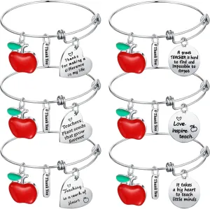 MTLEE 6 Pcs Teacher Appreciation Bracelets Gifts, Thank You Teacher Bangles Bulk for Women, Christmas End of Year Valentine Graduation Thank You Gifts