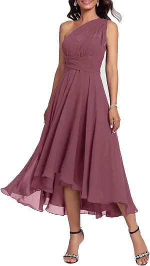Multi-Way Chiffon Mother of The Bride Dress for Wedding One Shoulder Convertible Formal Evening Gown