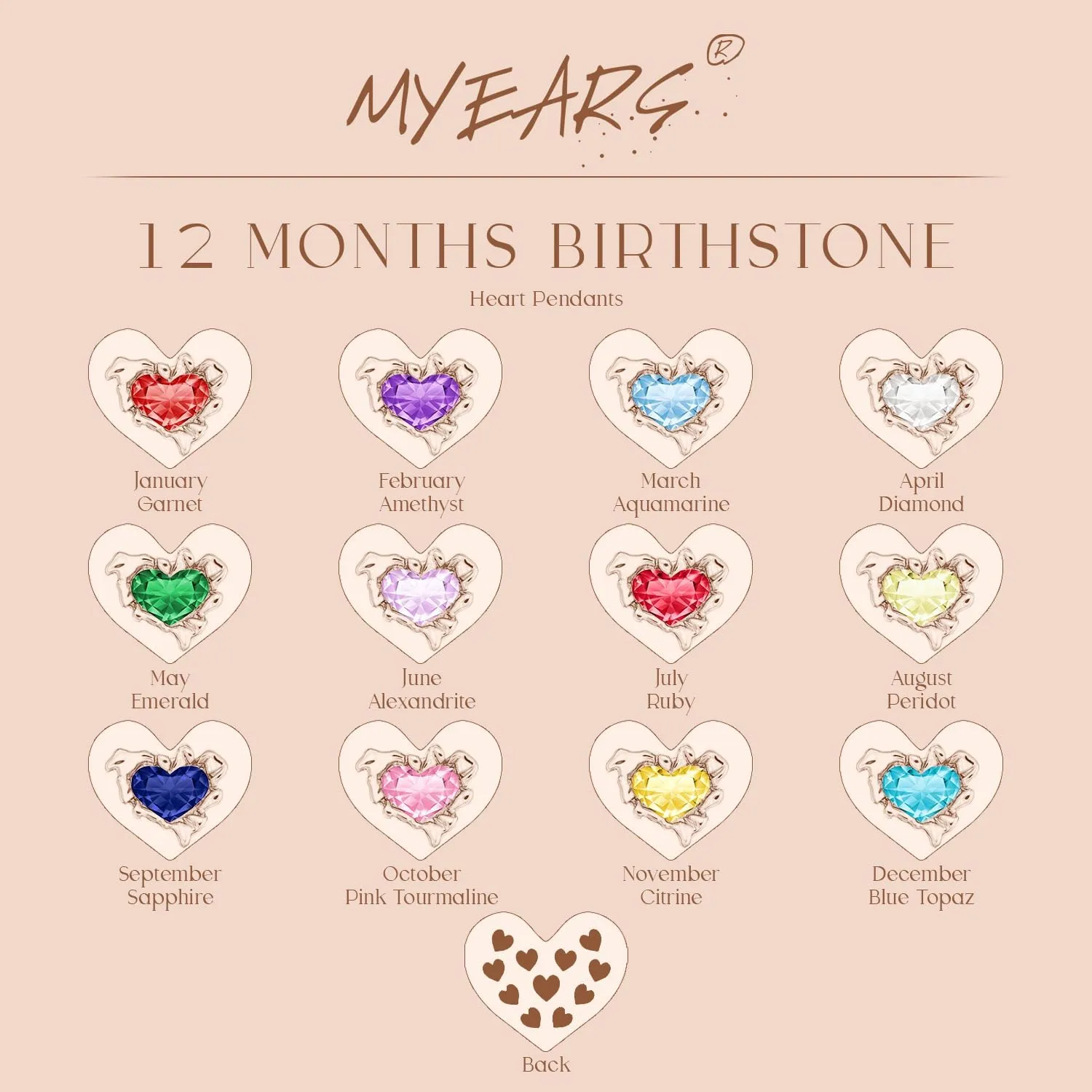 MYEARS Women Heart Birthstone Necklaces Gold Pendant 14K Gold Plated Simple Dainty Beaded Chain Everyday Trendy Birthday Jewelry - 12 Months