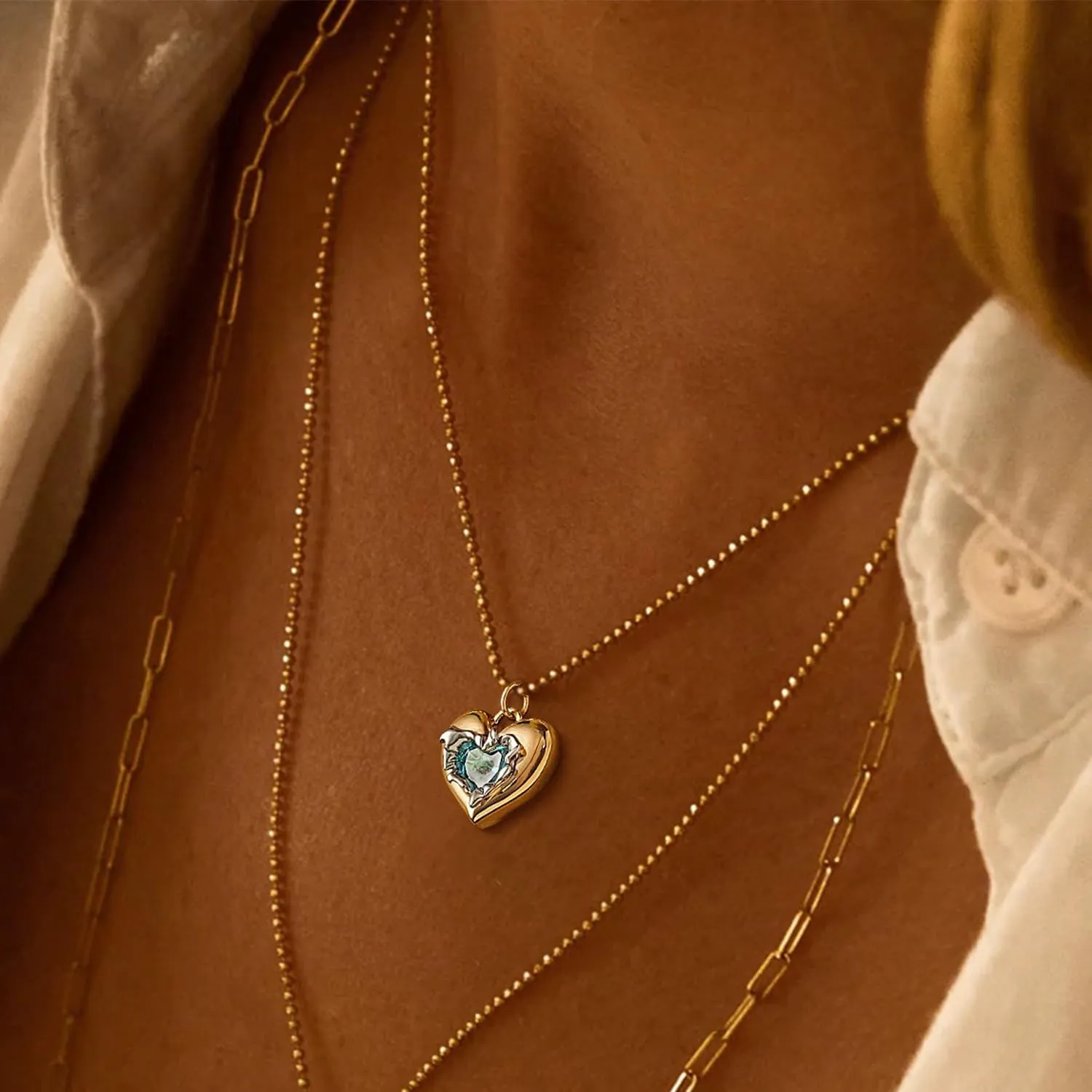 MYEARS Women Heart Birthstone Necklaces Gold Pendant 14K Gold Plated Simple Dainty Beaded Chain Everyday Trendy Birthday Jewelry - 12 Months