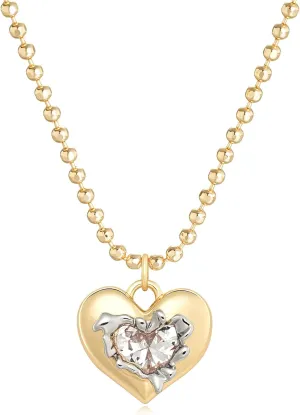 MYEARS Women Heart Birthstone Necklaces Gold Pendant 14K Gold Plated Simple Dainty Beaded Chain Everyday Trendy Birthday Jewelry - 12 Months