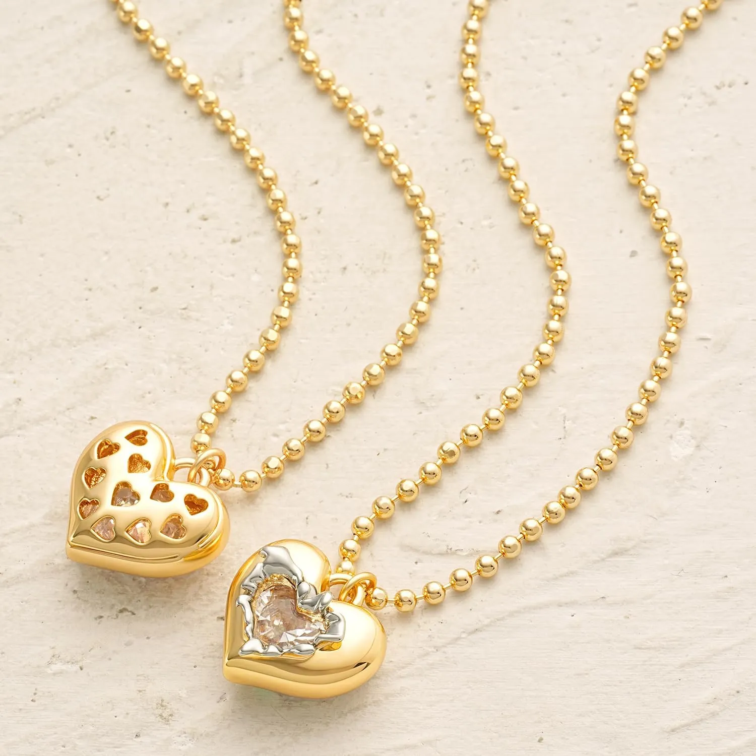 MYEARS Women Heart Birthstone Necklaces Gold Pendant 14K Gold Plated Simple Dainty Beaded Chain Everyday Trendy Birthday Jewelry - 12 Months