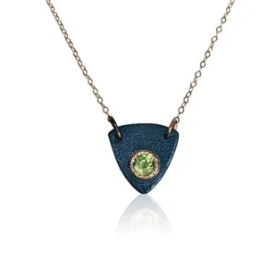NAM1-"Right Here. Right Now" Oxidized SS and 14KT Gold w Peridot Necklace.