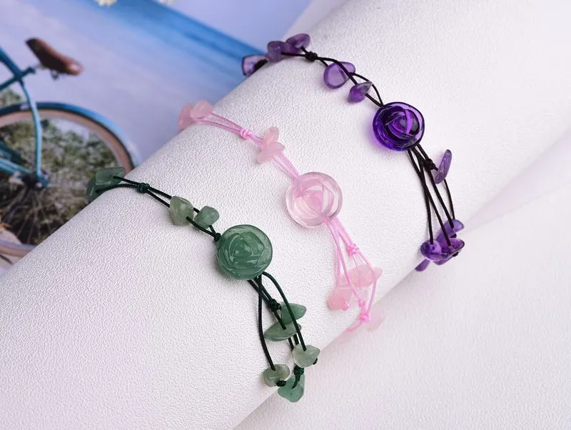 Natural Crystal Rose Flower Anklet