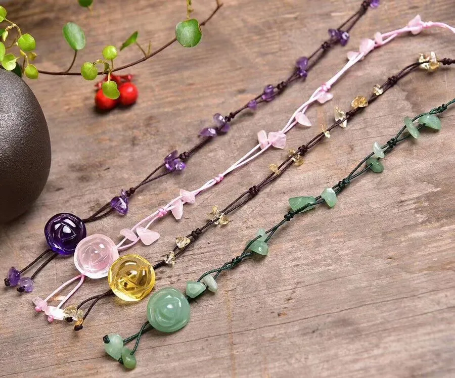 Natural Crystal Rose Flower Anklet
