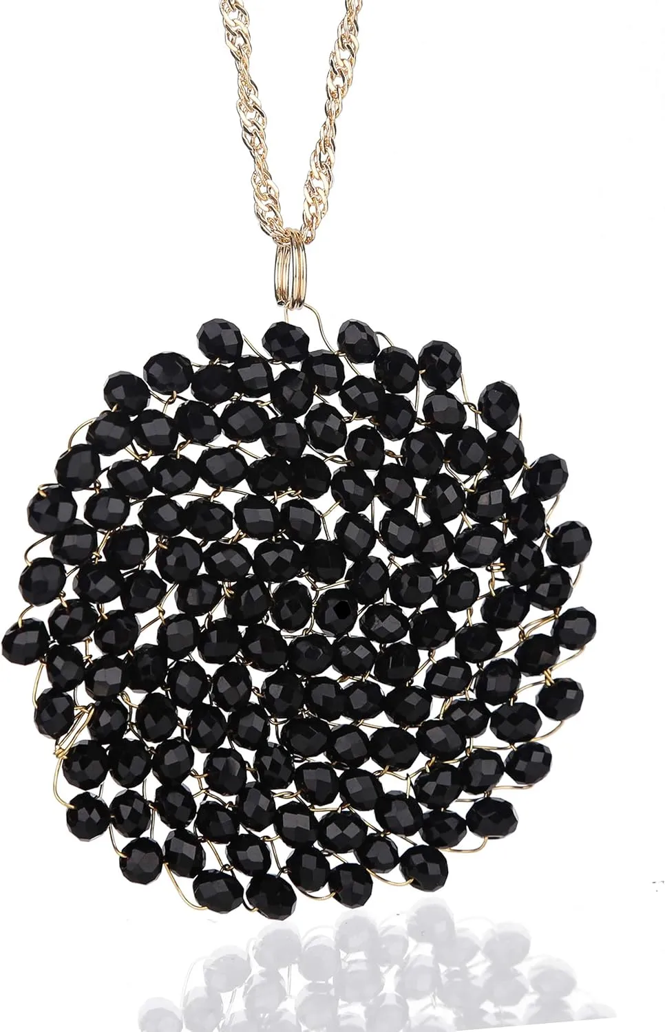 Niumike Handmade Crystal Circle Pendant Necklace for Women Disc Long Statement Necklaces with Box