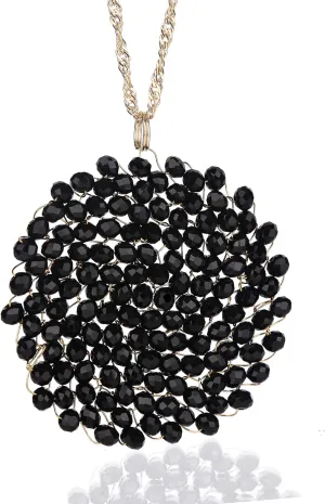 Niumike Handmade Crystal Circle Pendant Necklace for Women Disc Long Statement Necklaces with Box