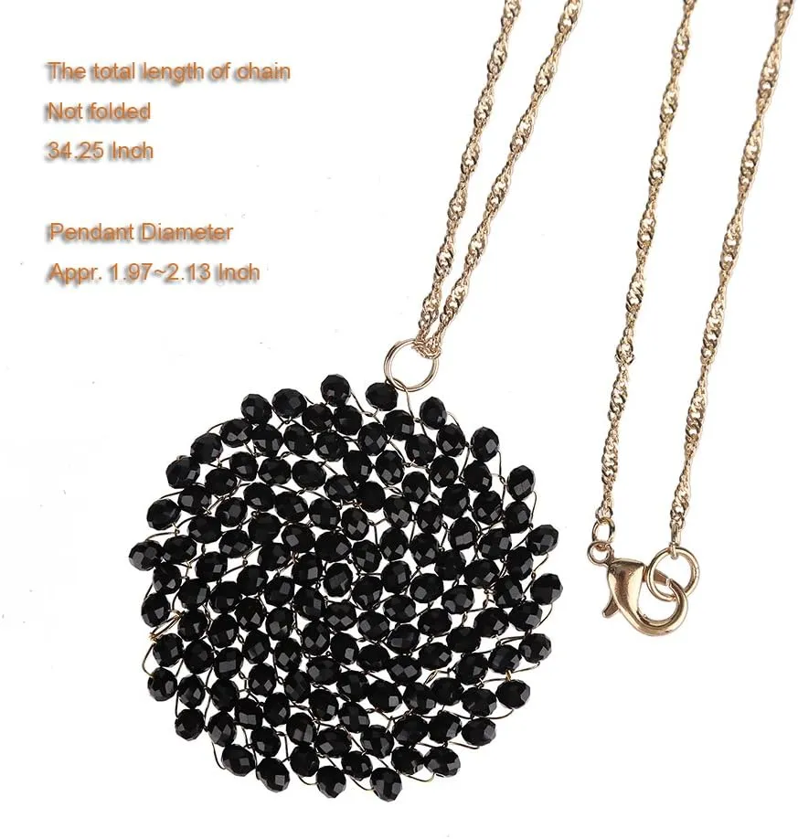 Niumike Handmade Crystal Circle Pendant Necklace for Women Disc Long Statement Necklaces with Box
