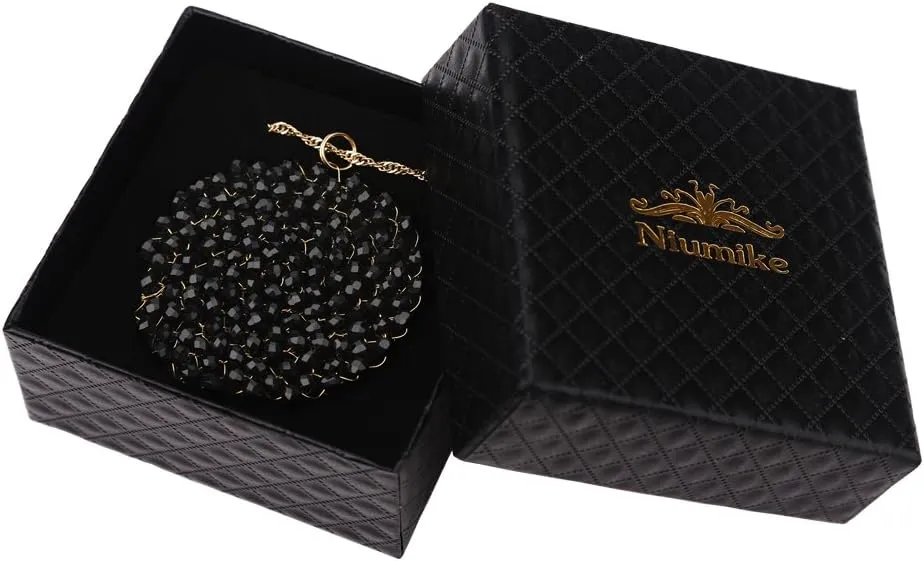 Niumike Handmade Crystal Circle Pendant Necklace for Women Disc Long Statement Necklaces with Box