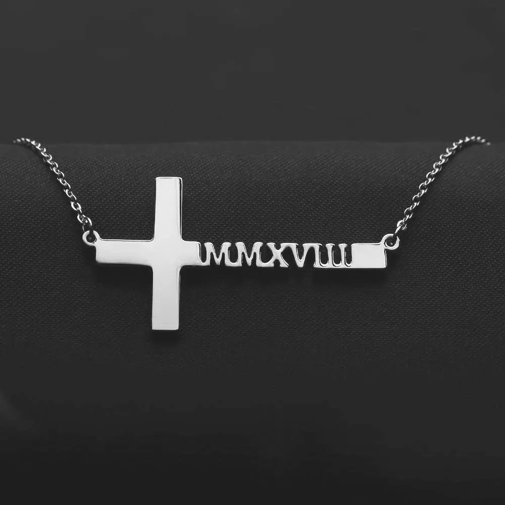 NOUMANDA Stainless Steel Personalized Custom Cross Name Necklaces Sideways Cross Nameplate Pendant Jewelry